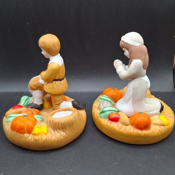 House Of Lloyd Thanksgiving Vintage Candleholder Set Pilgrim Boy And Girl - Picture 5 of 8